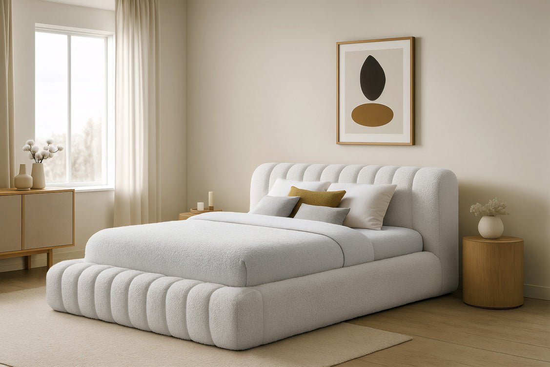 Designer polsterseng Selene Bouclé med opbevaringsplads