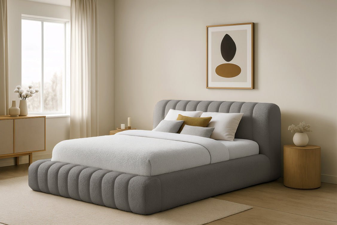 Designer polsterseng Selene Bouclé med opbevaringsplads