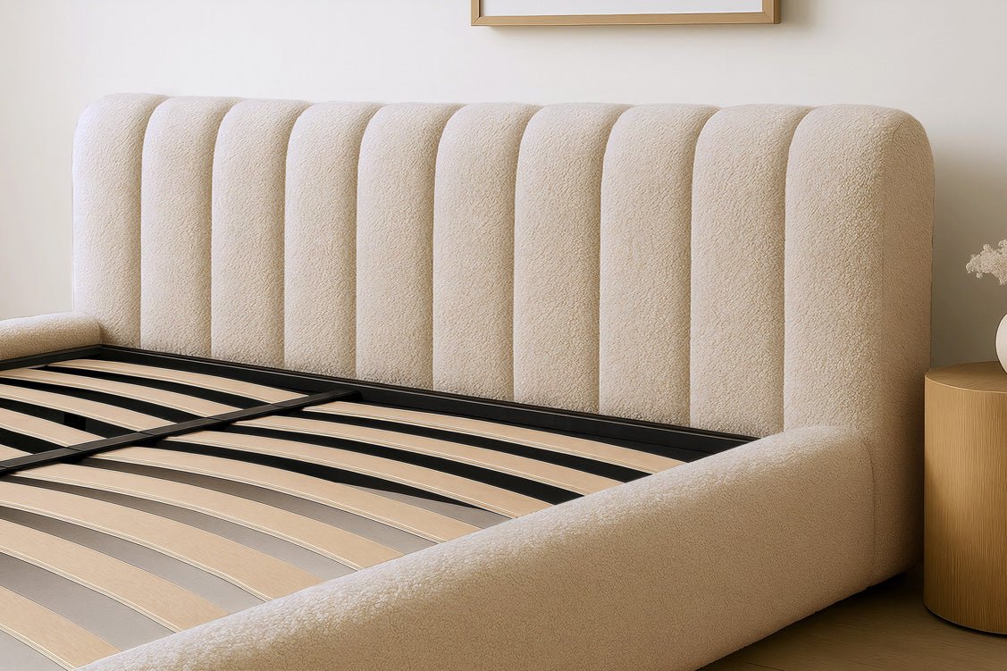 Designer polsterseng Selene Bouclé med opbevaringsplads