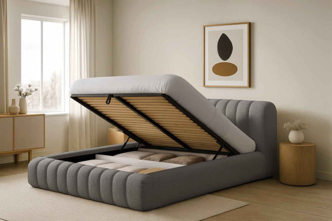 Designer polsterseng Selene Bouclé med opbevaringsplads