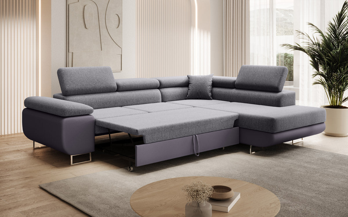 Designer Sofa Aston mit Schlaf- und Klappfunktion - Stoff/Kunstleder