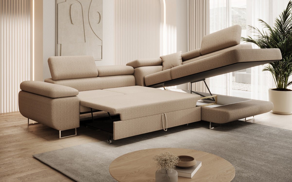 Designer Sofa Aston med sove- og klapsystem i Bouclé