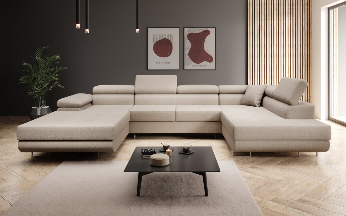 Designer Sofa Lago med sove- og klapsfunktion i bouclé