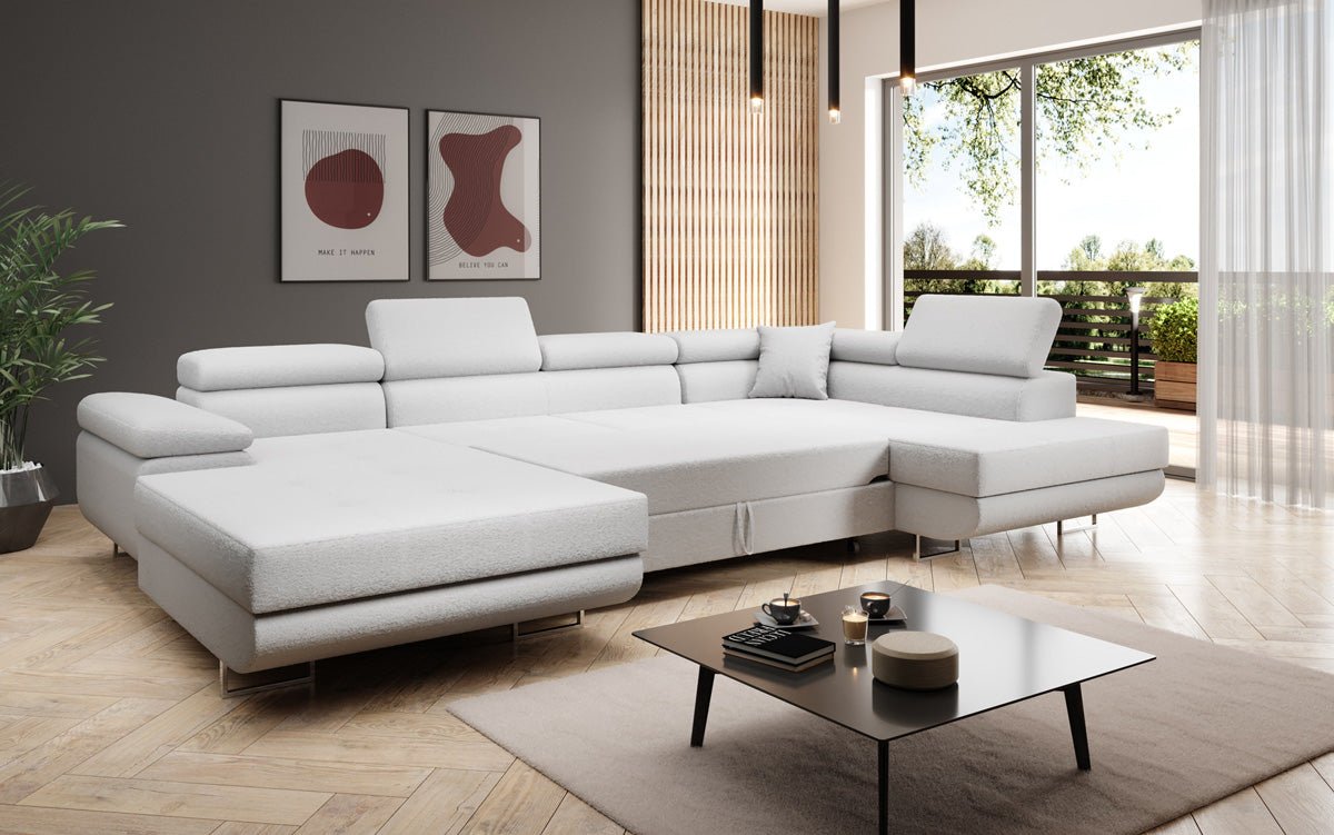 Designer Sofa Lago med sove- og klapsfunktion i bouclé