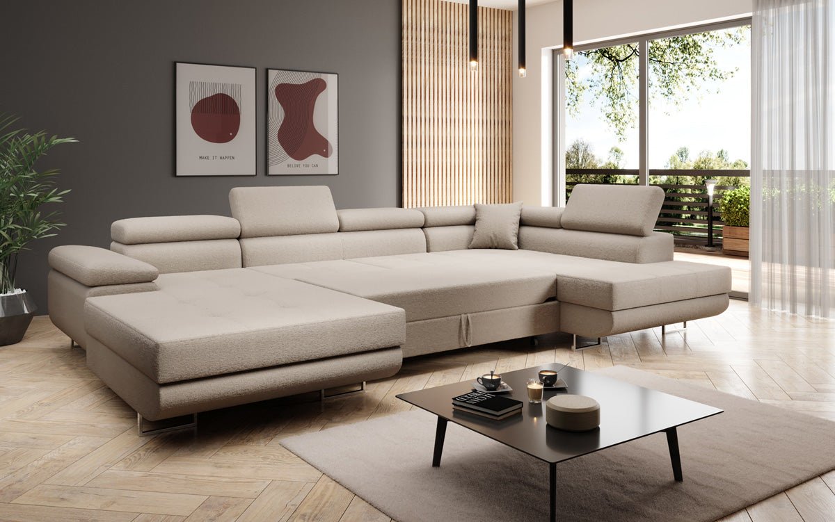 Designer Sofa Lago med sove- og klapsfunktion i bouclé