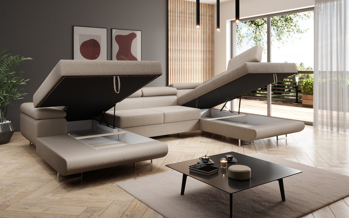 Designer Sofa Lago med sove- og klapsfunktion i bouclé