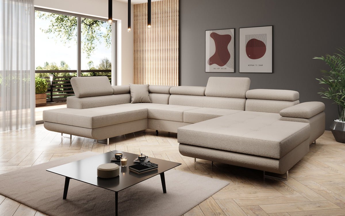 Designer Sofa Lago med sove- og klapsfunktion i bouclé