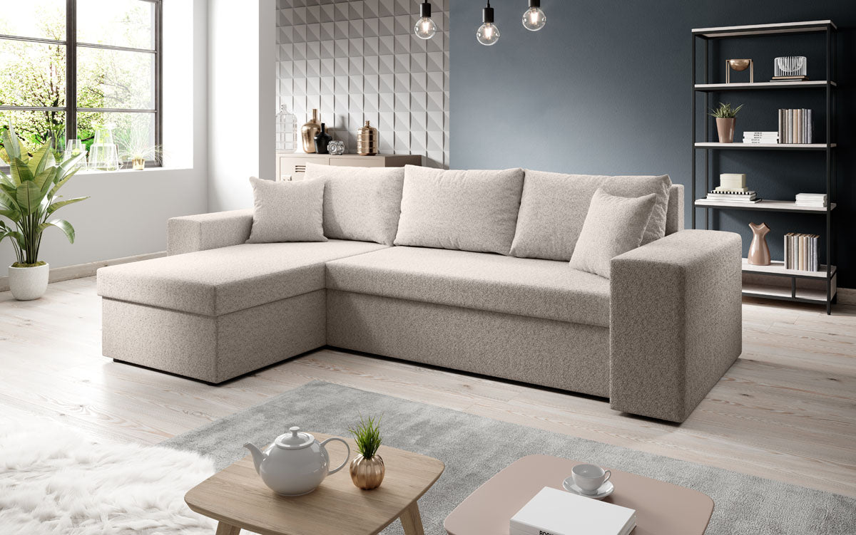 Designer Sofa Denver Bouclé mit Schlaf- und Klappfunktion