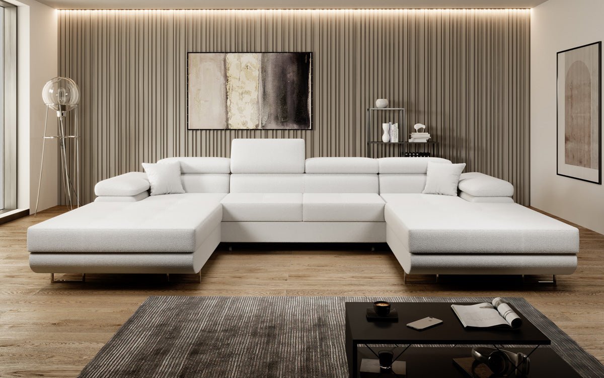 Designer Sofa Calvera U med sove- og klapsystem i bouclé
