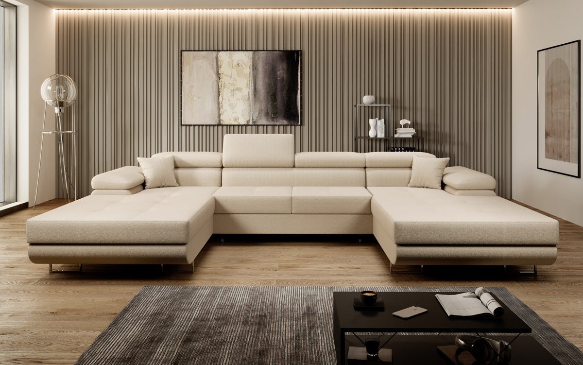 Designer Sofa Calvera U med sove- og klapsystem i bouclé