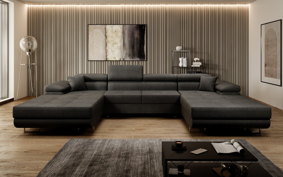 Designer Sofa Calvera U med sove- og klapsystem i bouclé