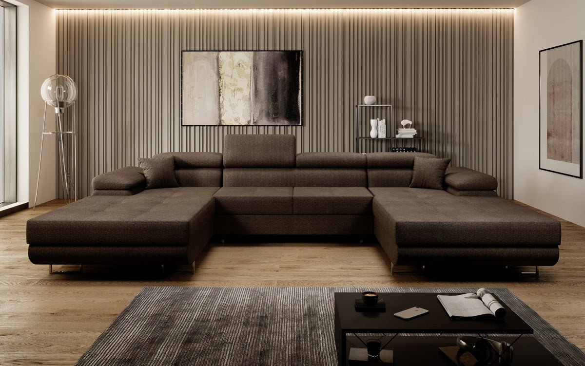 Designer Sofa Calvera U med sove- og klapsystem i bouclé