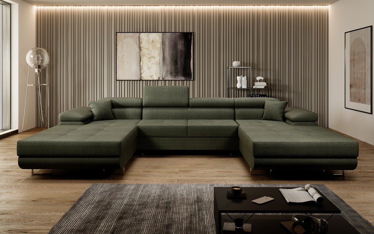 Designer Sofa Calvera U med sove- og klapsystem i bouclé