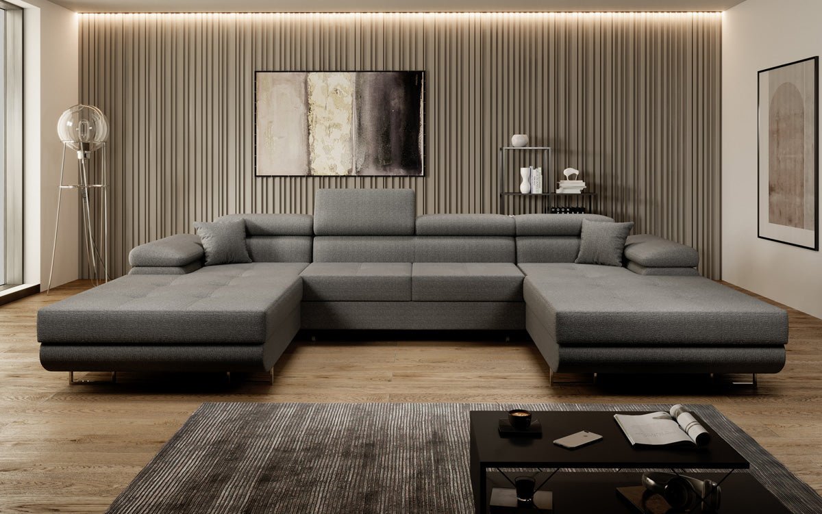 Designer Sofa Calvera U med sove- og klapsystem i bouclé