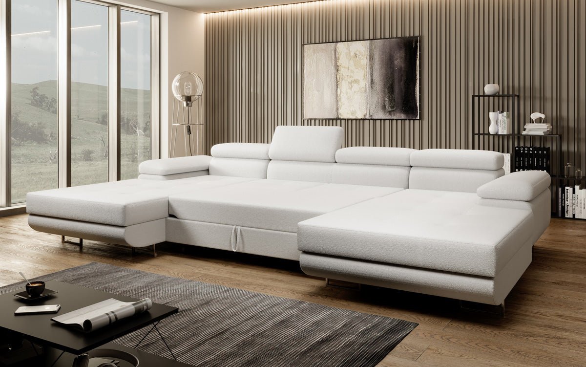 Designer Sofa Calvera U med sove- og klapsystem i bouclé