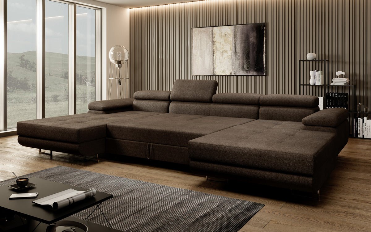 Designer Sofa Calvera U med sove- og klapsystem i bouclé