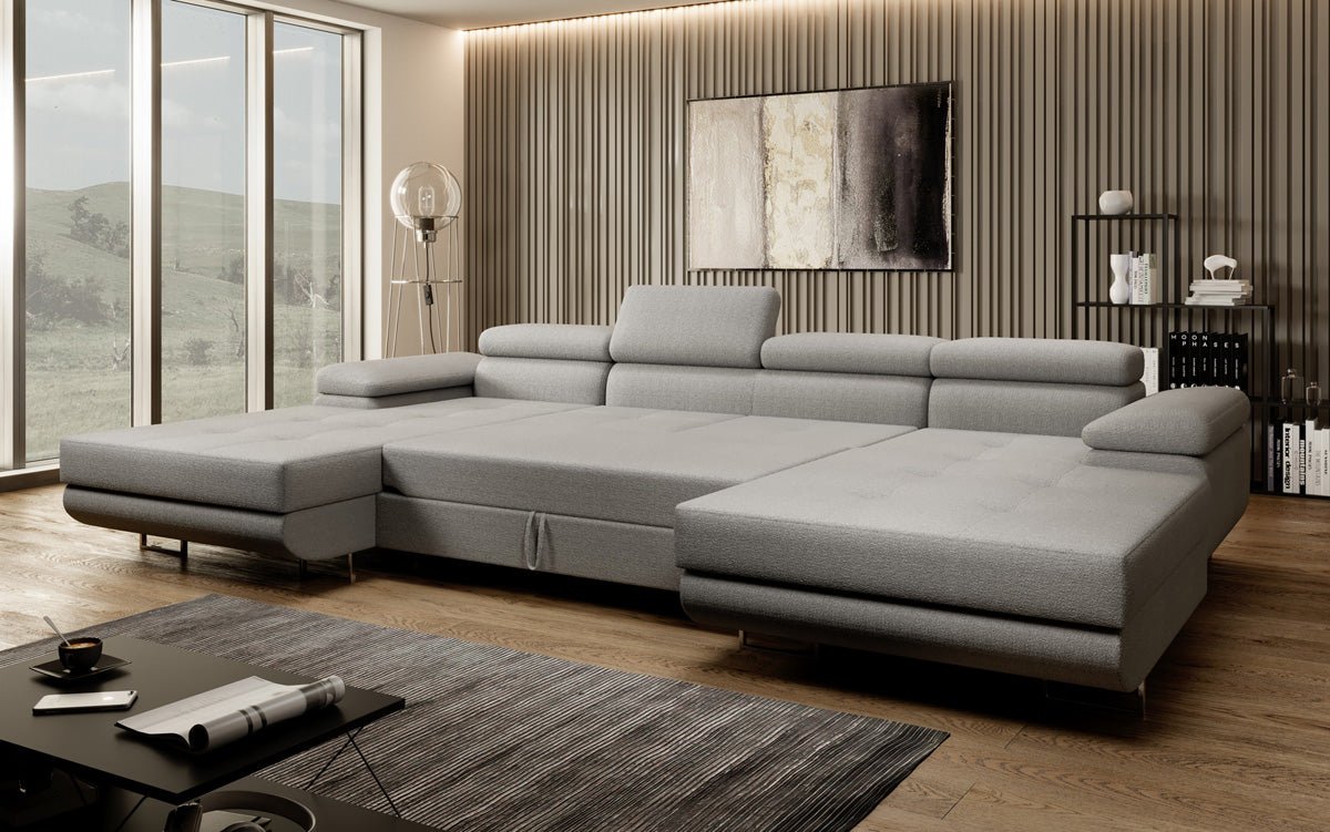 Designer Sofa Calvera U med sove- og klapsystem i bouclé