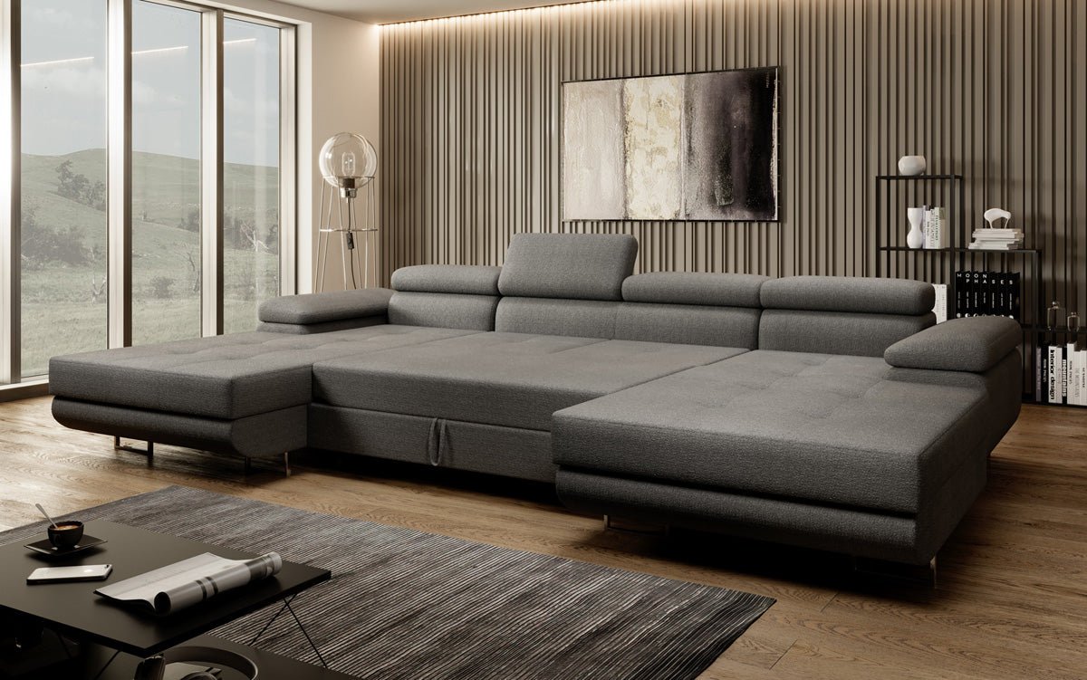 Designer Sofa Calvera U med sove- og klapsystem i bouclé