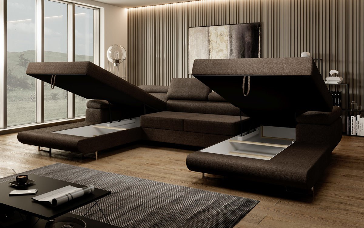 Designer Sofa Calvera U med sove- og klapsystem i bouclé