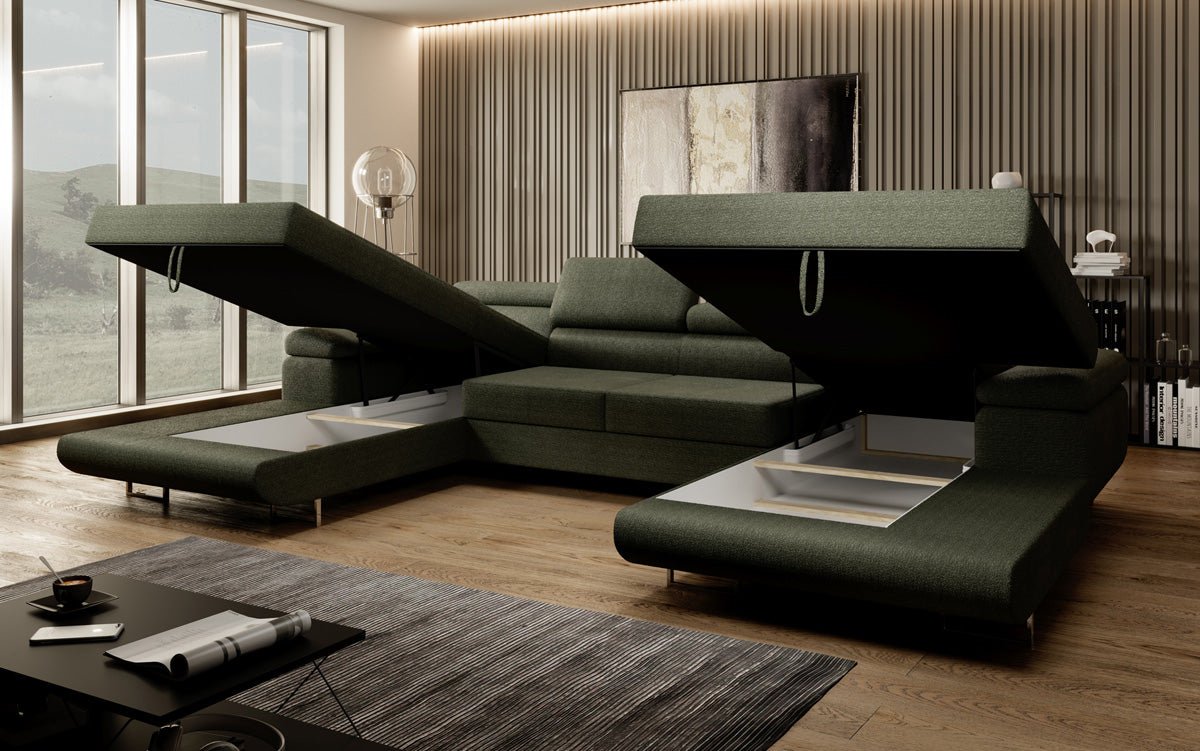 Designer Sofa Calvera U med sove- og klapsystem i bouclé