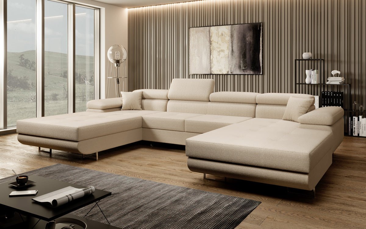 Designer Sofa Calvera U med sove- og klapsystem i bouclé