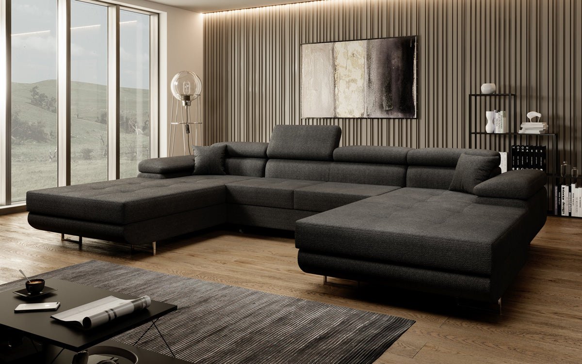 Designer Sofa Calvera U med sove- og klapsystem i bouclé