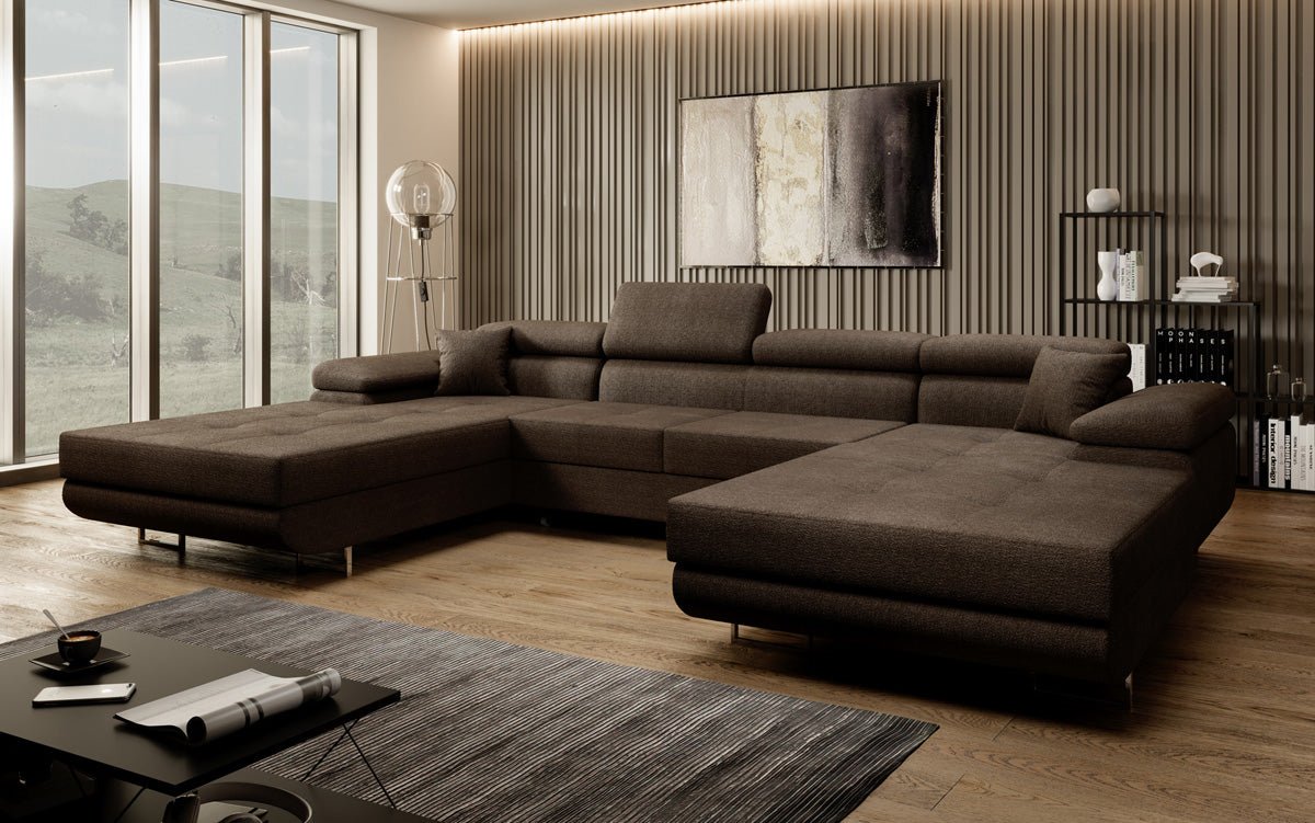 Designer Sofa Calvera U med sove- og klapsystem i bouclé