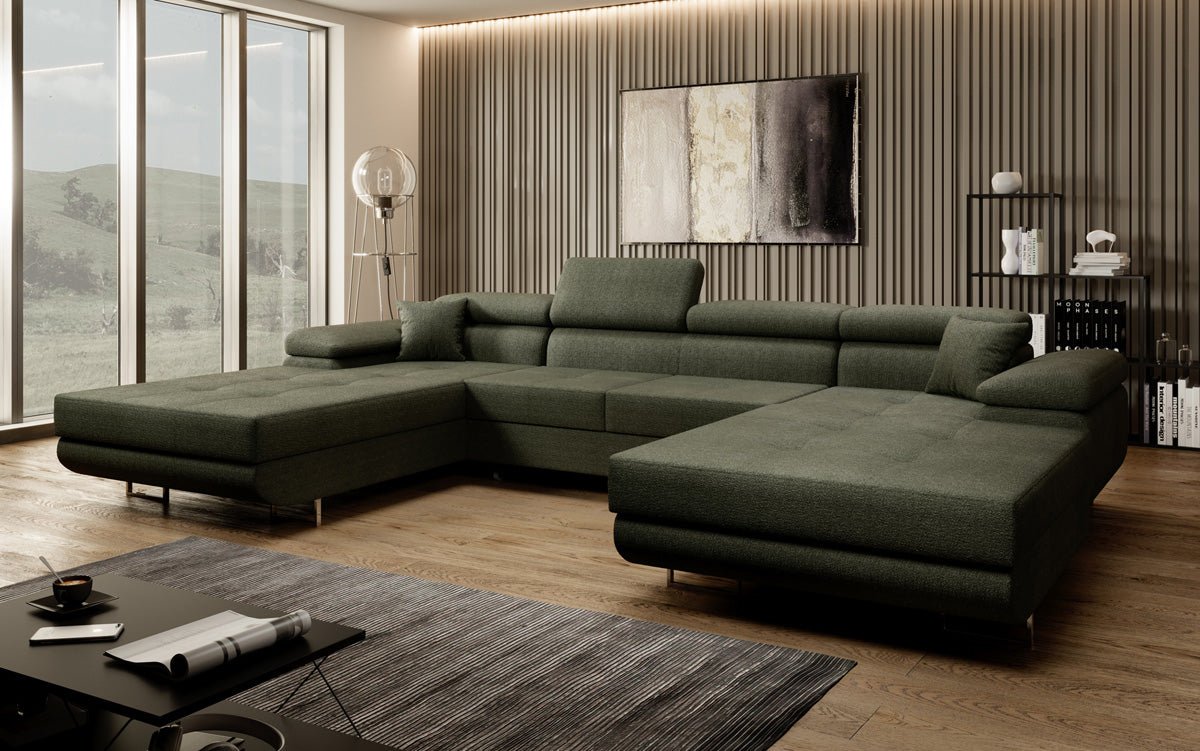 Designer Sofa Calvera U med sove- og klapsystem i bouclé