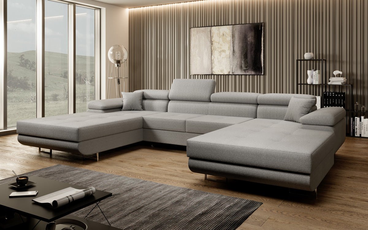 Designer Sofa Calvera U med sove- og klapsystem i bouclé