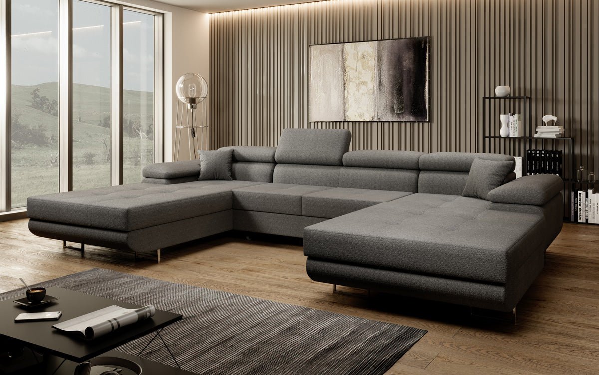 Designer Sofa Calvera U med sove- og klapsystem i bouclé
