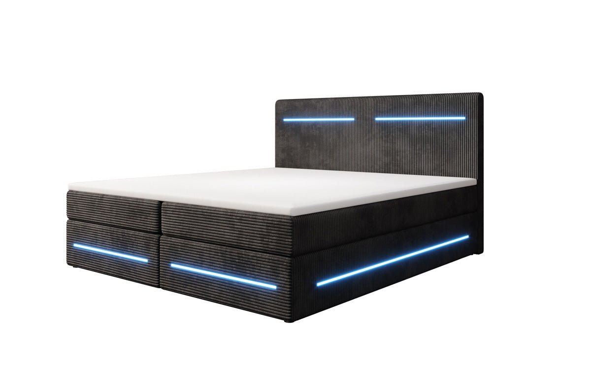 Boxspring bed Lara with storage and LED in corduroy