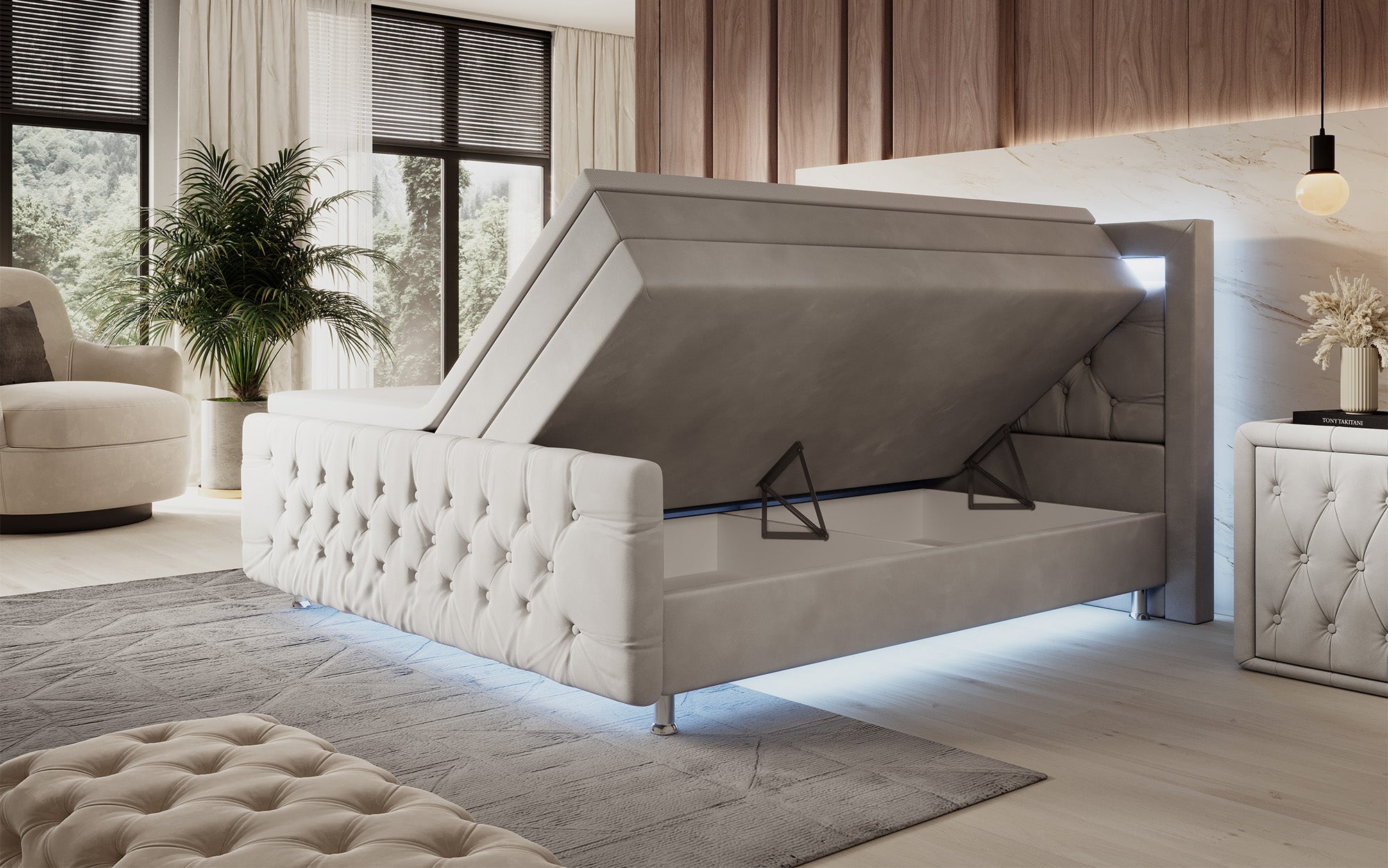 Boxspringbett Lorena mit LED u. Stauraum