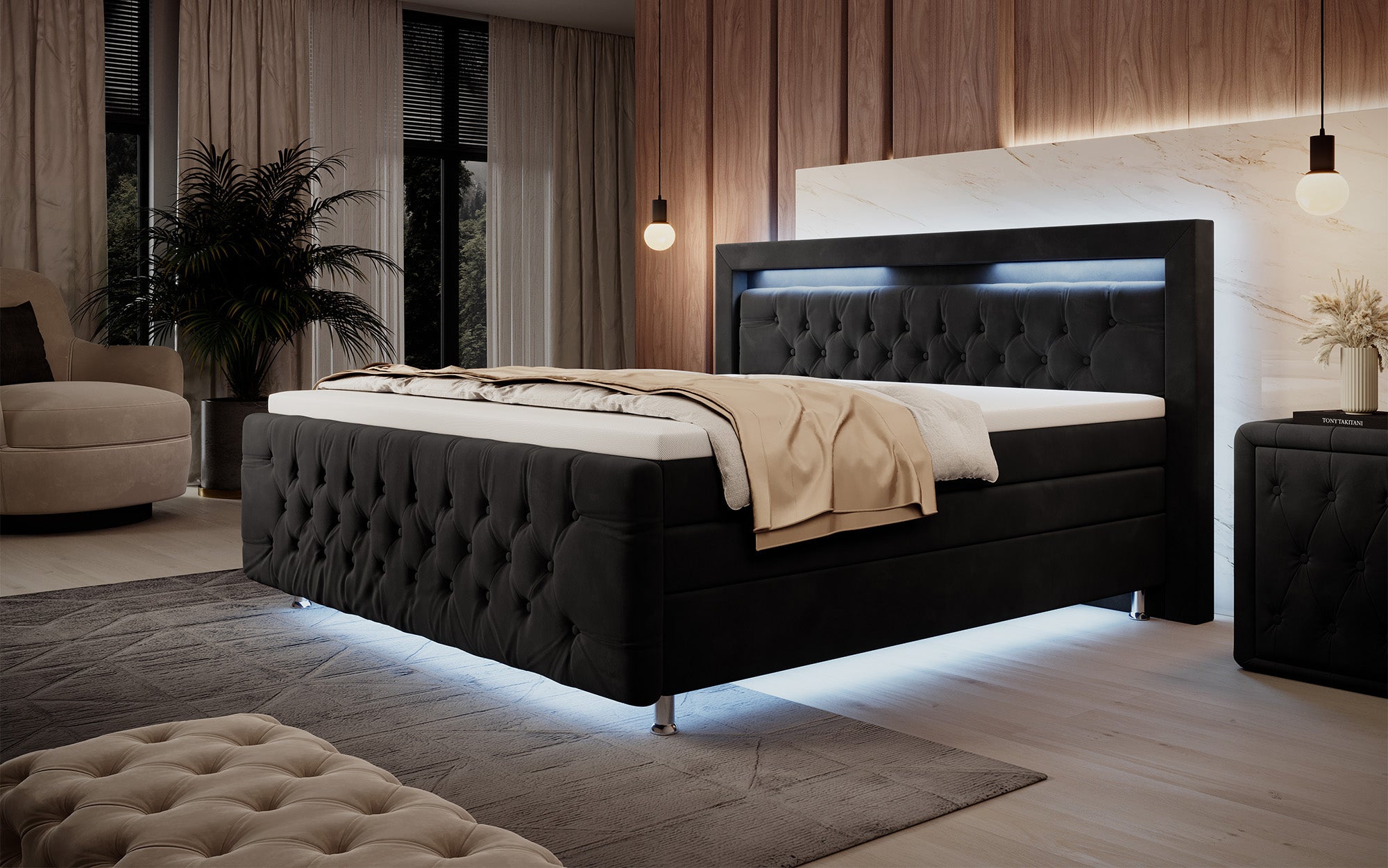 Boxspringbett Lorena mit LED u. Stauraum