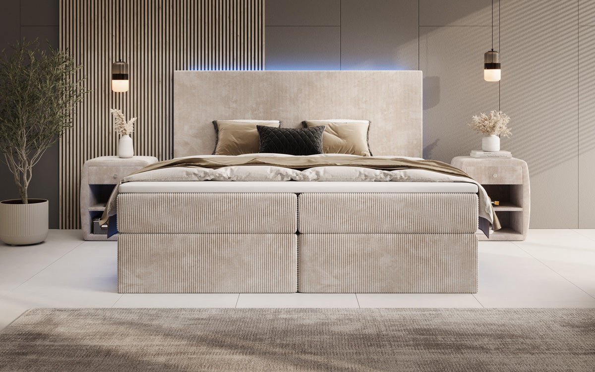 Voyage Boxspring Bed with LED and Storage in Cord