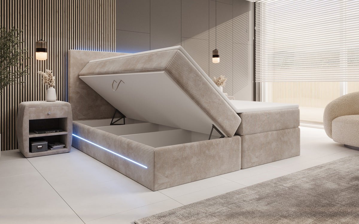 Voyage Boxspring Bed with LED and Storage in Cord