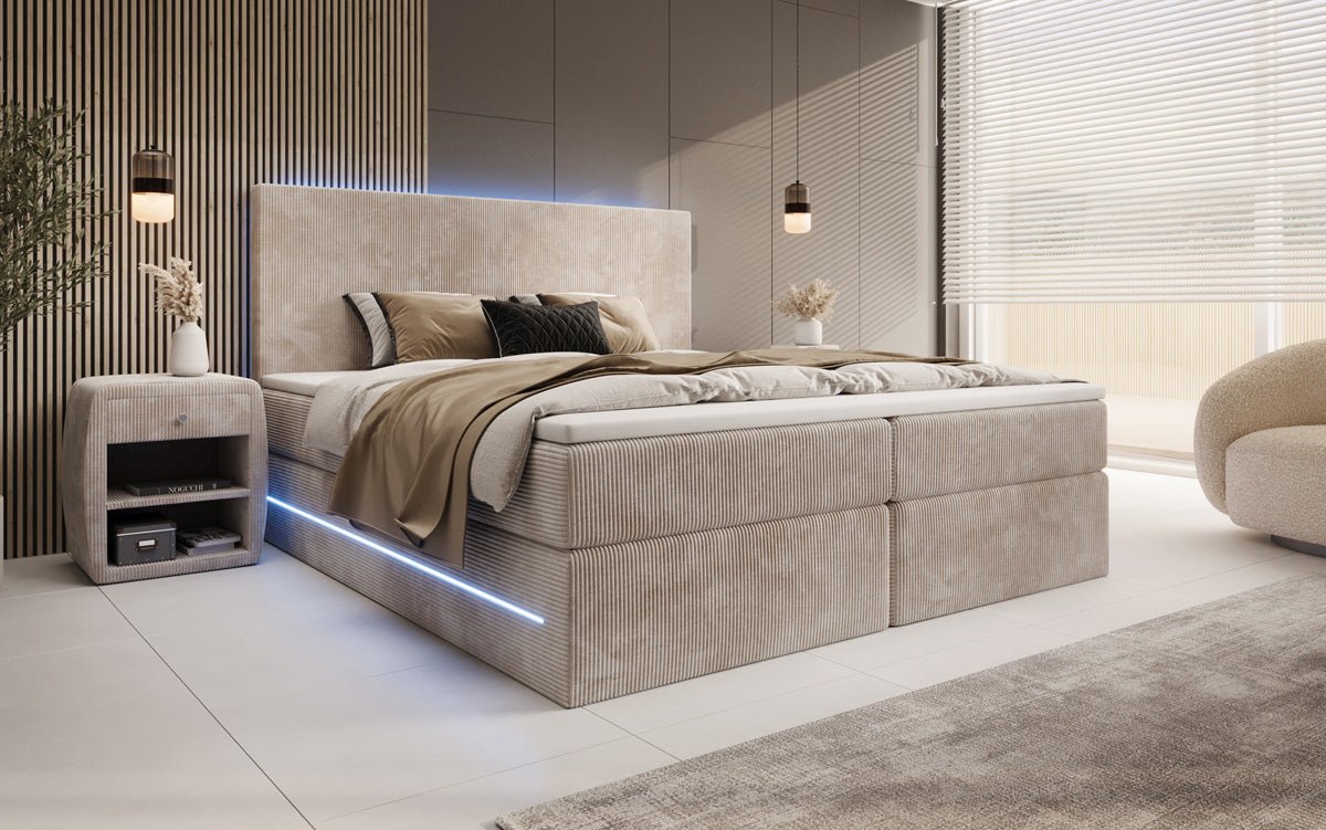 Voyage Boxspring Bed with LED and Storage in Cord