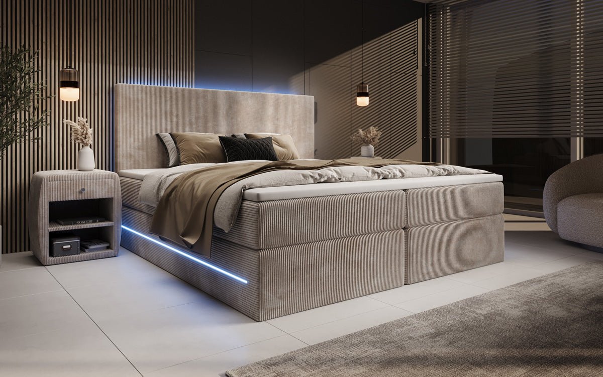 Voyage Boxspring Bed with LED and Storage in Cord