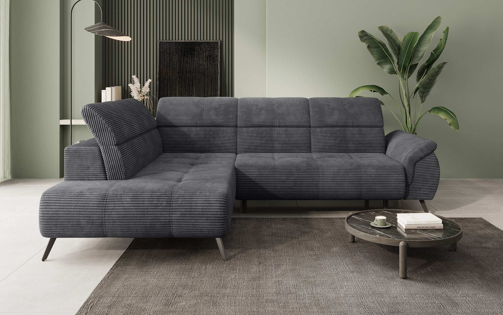 Designer Sofa Genova II mit elektrischer Sitzverlängerung, USB Anschluss