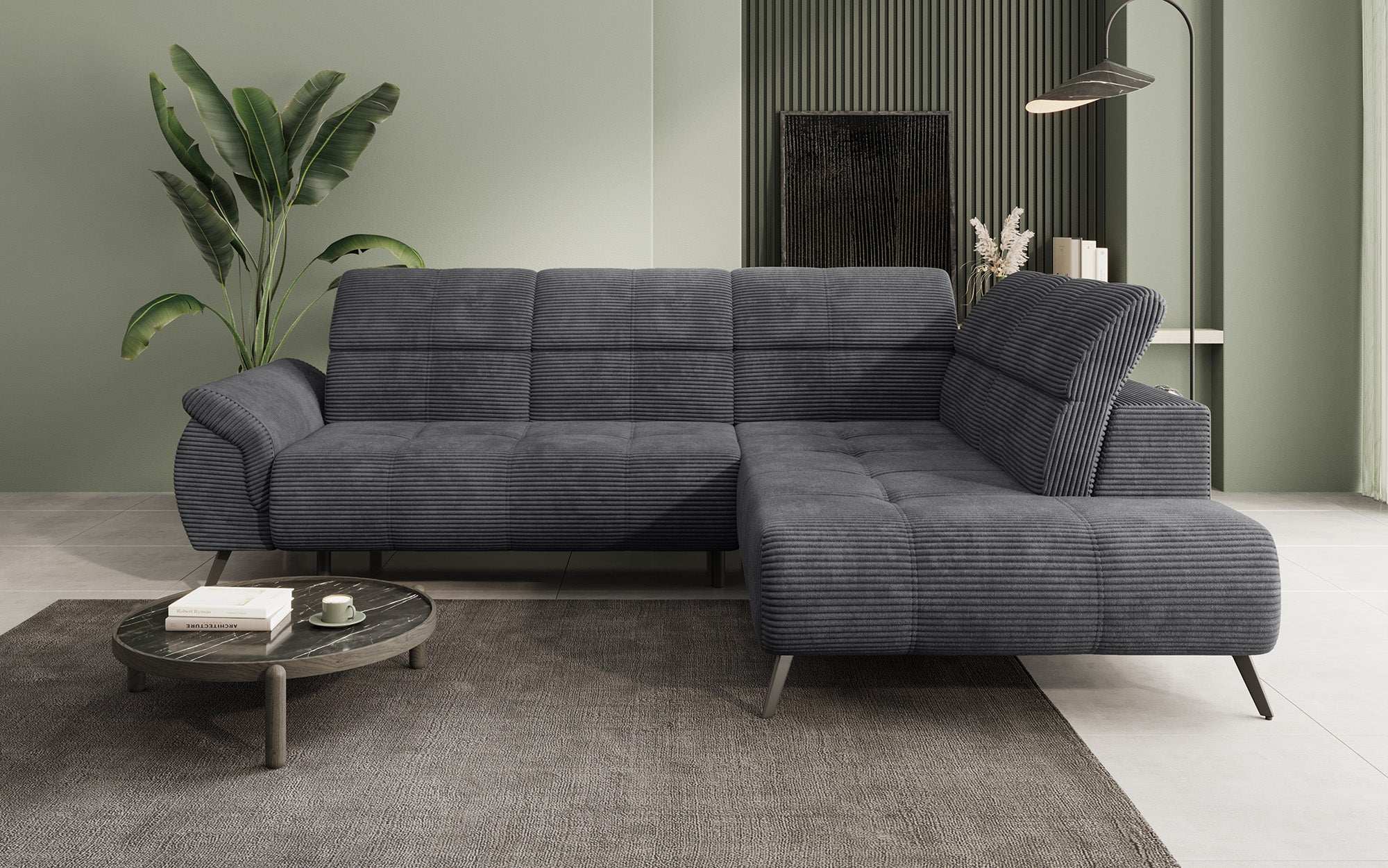 Designer Sofa Genova II mit elektrischer Sitzverlängerung, USB Anschluss