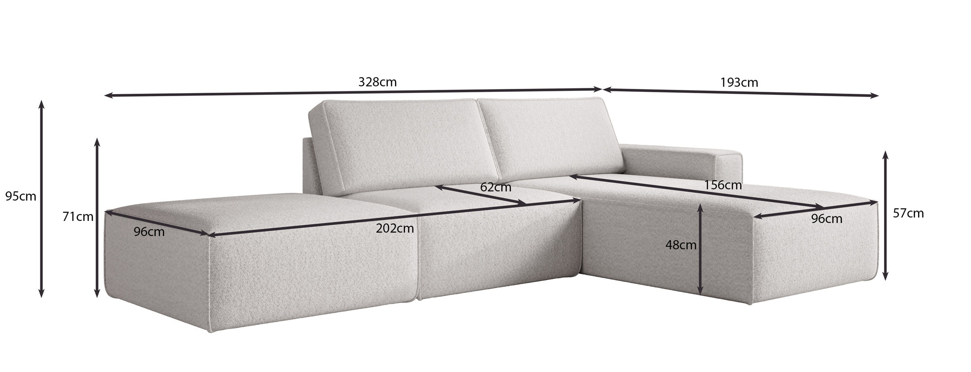 Modulares Ecksofa Yuma mit Beistellhocker aus Bouclé