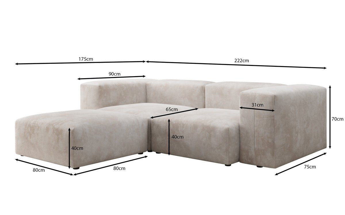 Designer L-sofa Snug Mini i kord