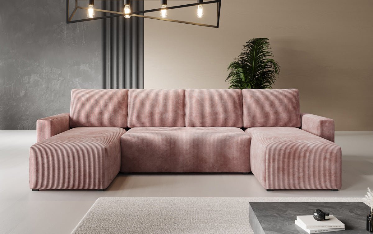 Designer Sofa Melva U med sove- og klapsystem i fløjl