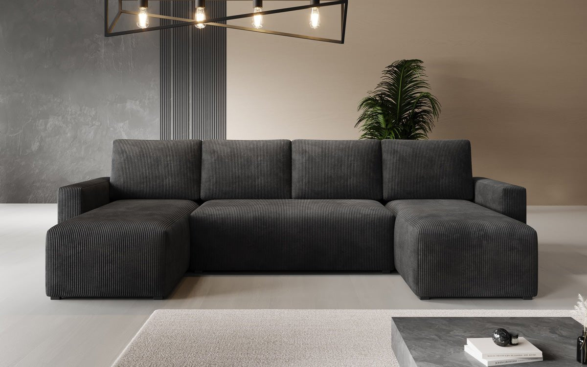 Designer Sofa Melva U med sove- og klapsystem i fløjl