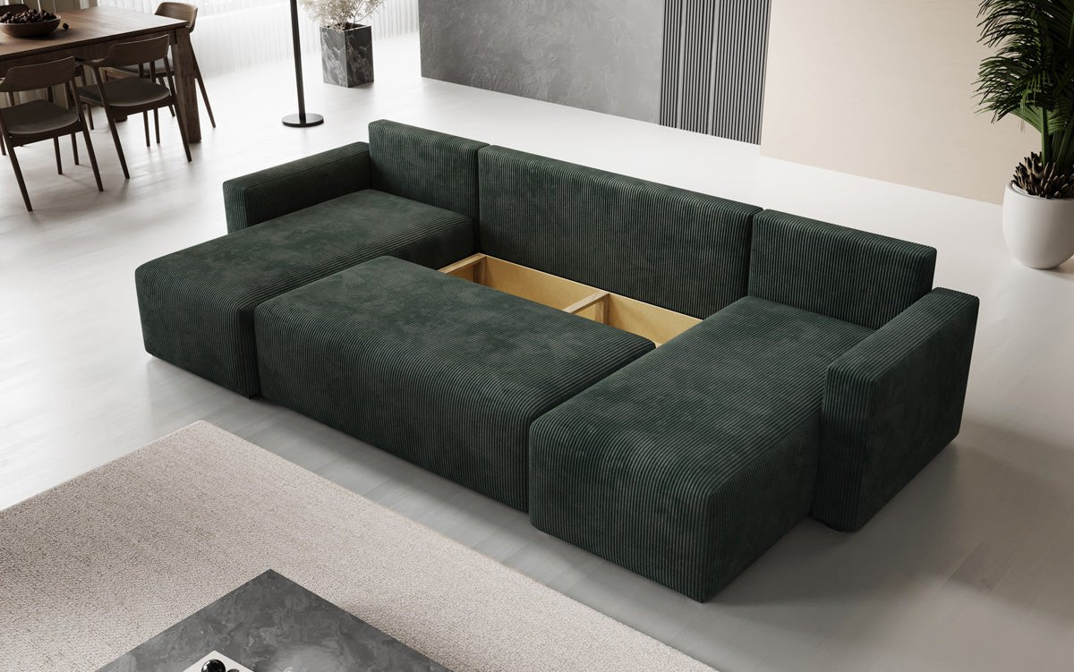 Designer Sofa Melva U med sove- og klapsystem i fløjl