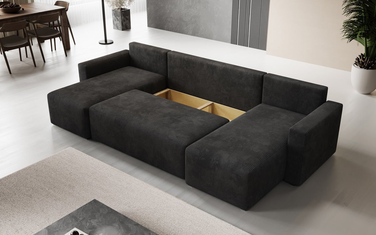 Designer Sofa Melva U med sove- og klapsystem i fløjl