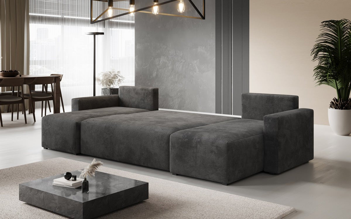 Designer Sofa Melva U med sove- og klapsystem i fløjl