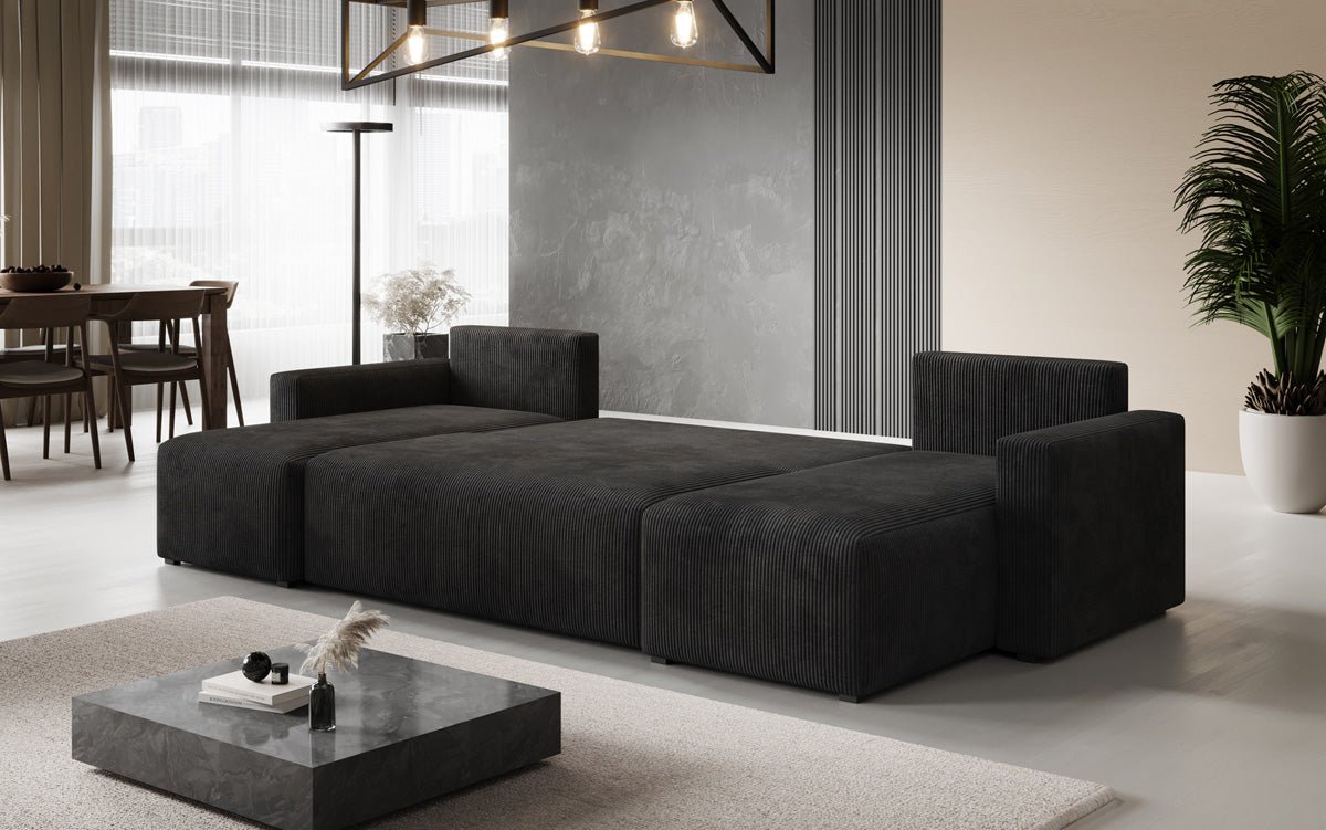 Designer Sofa Melva U med sove- og klapsystem i fløjl