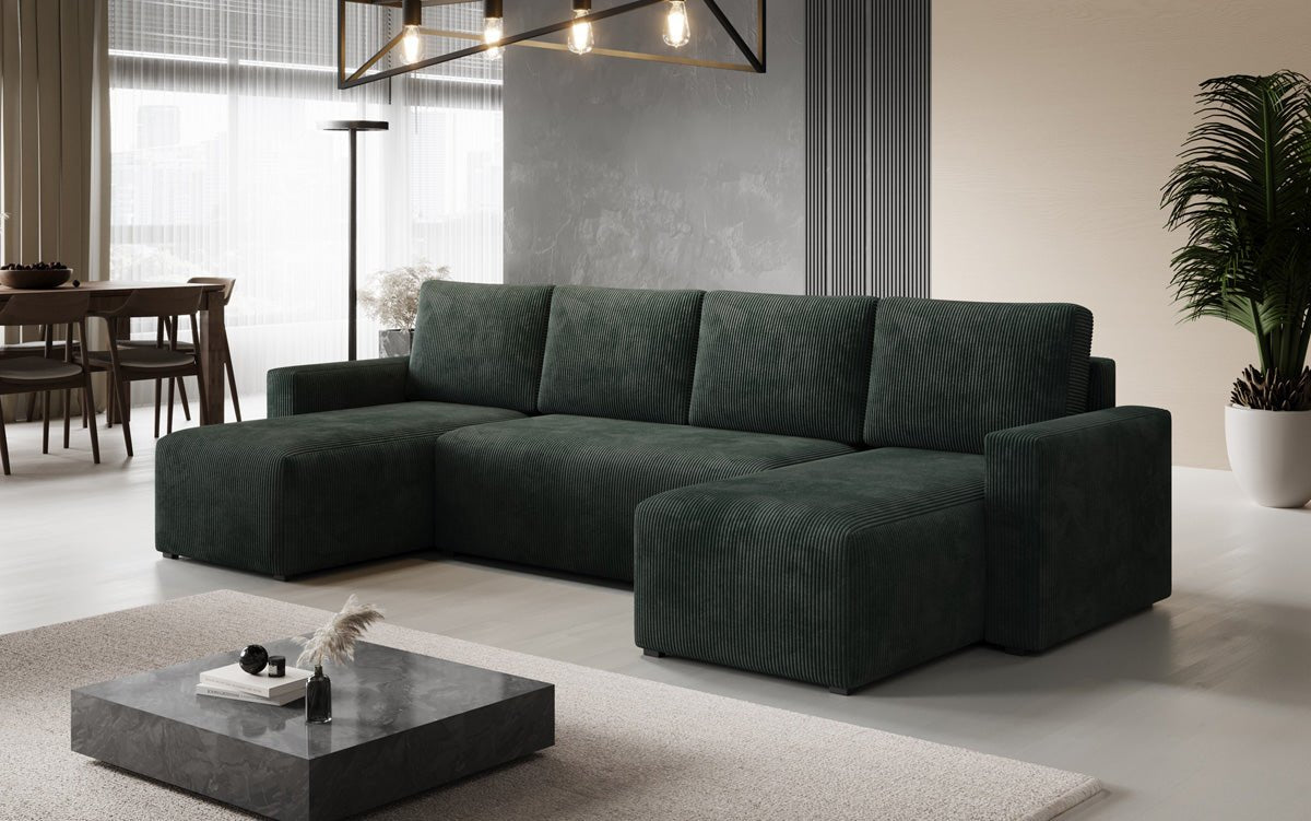 Designer Sofa Melva U med sove- og klapsystem i fløjl