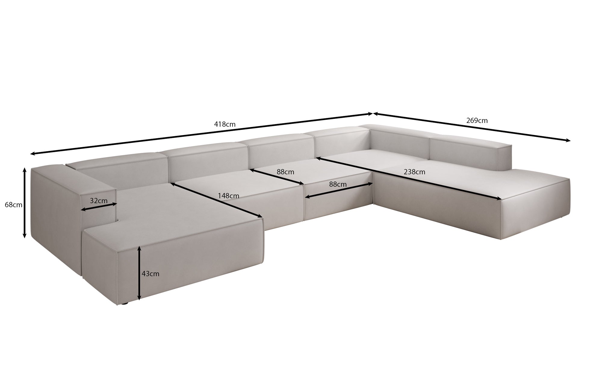 Designer Sofa Lesley U XXL i ægte læder
