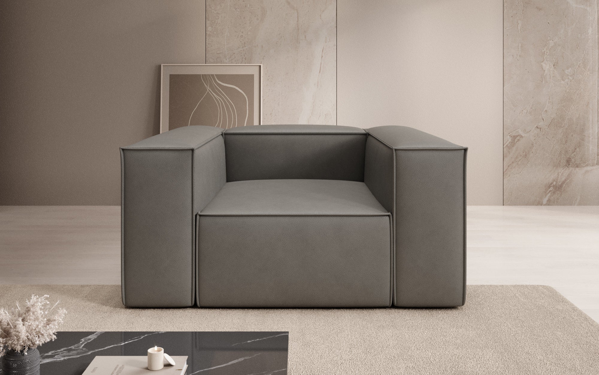 Designer Sofa-Lænestol Lesley i ægte læder